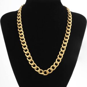 Sanglarst Gold Chain Necklace, 22 Inch Golden Ultra Luxury Looking Feeling Real Solid 14K Gold plated Curb Fake Neck Chain for Party Dancing (Gold 1CM)