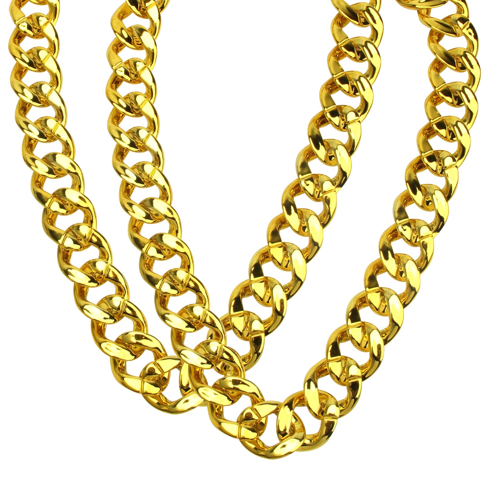 Catcan Hip Hop Chunky Gold Chain 2 Pack, 36 Inch Big Plastic Gold Necklace 80s 90s Punk Turnover Necklace Men Costume Accessory for Party Costume Class Bar