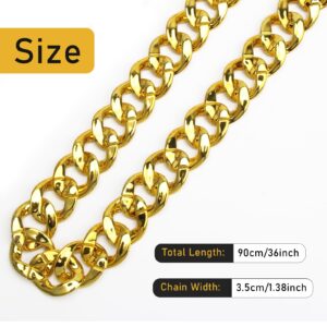 Catcan Hip Hop Chunky Gold Chain 2 Pack, 36 Inch Big Plastic Gold Necklace 80s 90s Punk Turnover Necklace Men Costume Accessory for Party Costume Class Bar