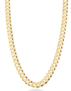 miabella solid 18k gold over sterling silver italian 7mm diamond-cut cuban link curb chain necklace for men women (length 24 inches)