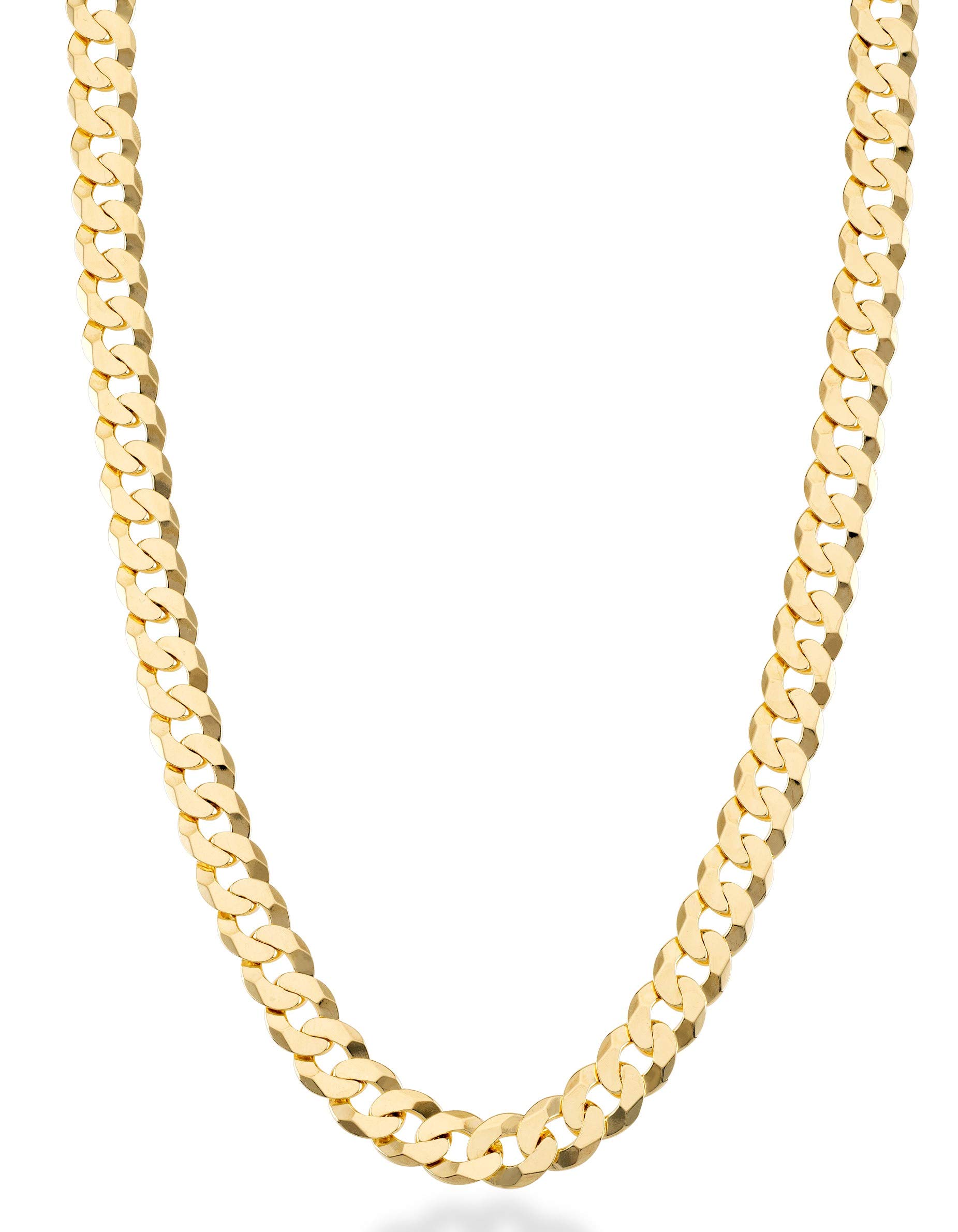 Miabella Solid 18K Gold Over Sterling Silver Italian 7mm Diamond-Cut Cuban Link Curb Chain Necklace for Men Women (Length 24 Inches)