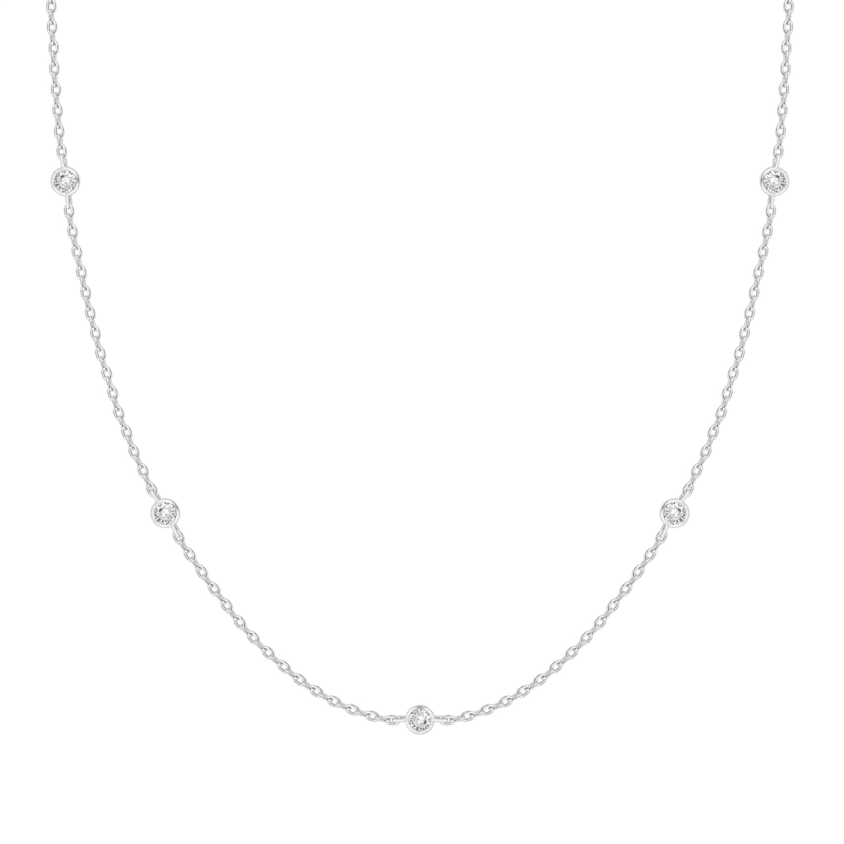 PAVOI 14K White Gold Plated Station Necklace | Simulated Diamond By The Yard Necklace | Womens CZ Chain Necklace