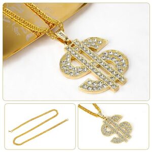 2 Pcs Hip Hop Gold Chain Accessories Mens Dollar Sign Necklaces Money Necklace Fake Gold Chain Pendant Necklace Simple Gold Party Prom Necklace Money Sign Necklace for Men Long Gold Plated Necklace