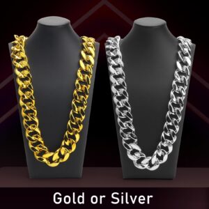 Catcan Hip Hop Chunky Gold Chain Silver Chain 2 Pack, 32 Inch Plastic Chain Necklace Costume Gold Chain Rapper 80s 90s Punk Turnover Necklace Men Costume Accessory for Party Costume Class Bar