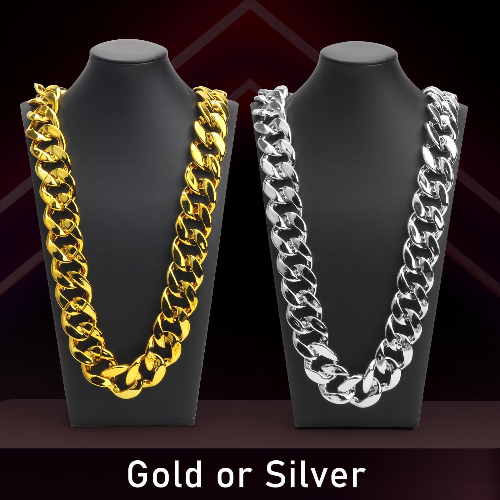 Catcan Hip Hop Chunky Gold Chain Silver Chain 2 Pack, 32 Inch Plastic Chain Necklace Costume Gold Chain Rapper 80s 90s Punk Turnover Necklace Men Costume Accessory for Party Costume Class Bar