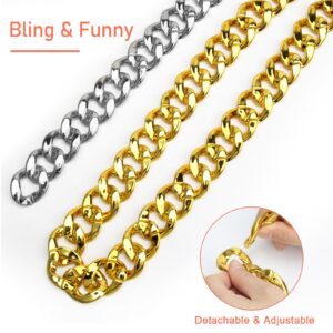 Catcan Hip Hop Chunky Gold Chain Silver Chain 2 Pack, 32 Inch Plastic Chain Necklace Costume Gold Chain Rapper 80s 90s Punk Turnover Necklace Men Costume Accessory for Party Costume Class Bar