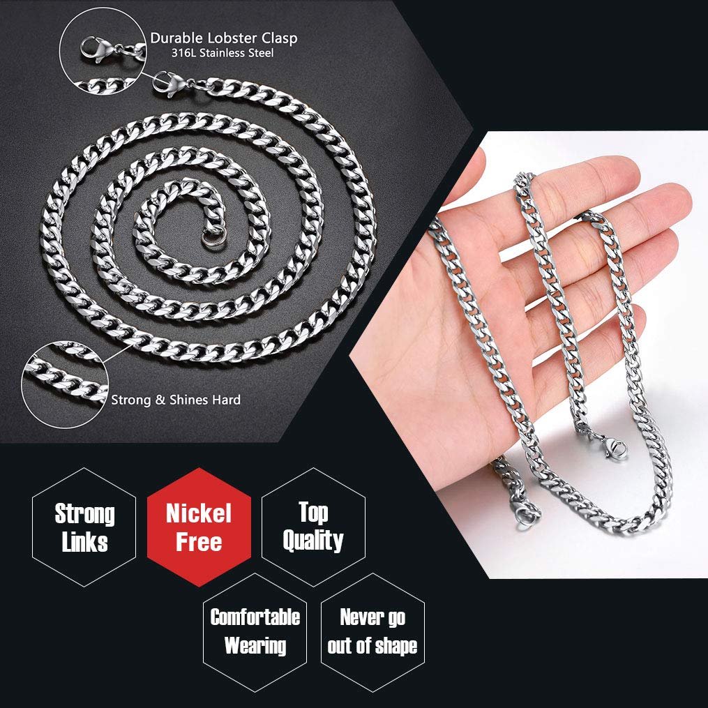 Stainless Steel Chains for Women Necklace 6mm Choker Curb Chain Length 14inch