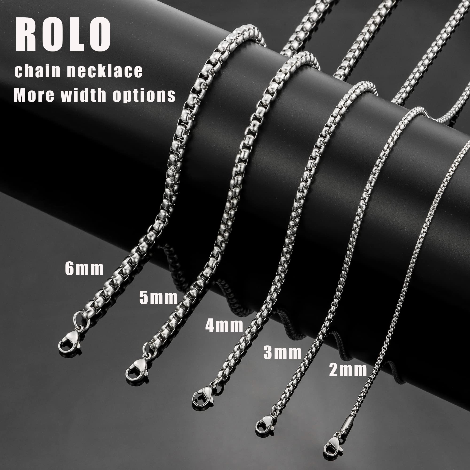 Square Rolo Chain Necklace 2mm 20inch Stainless Steel Box Chain Jewelry for Men & Women