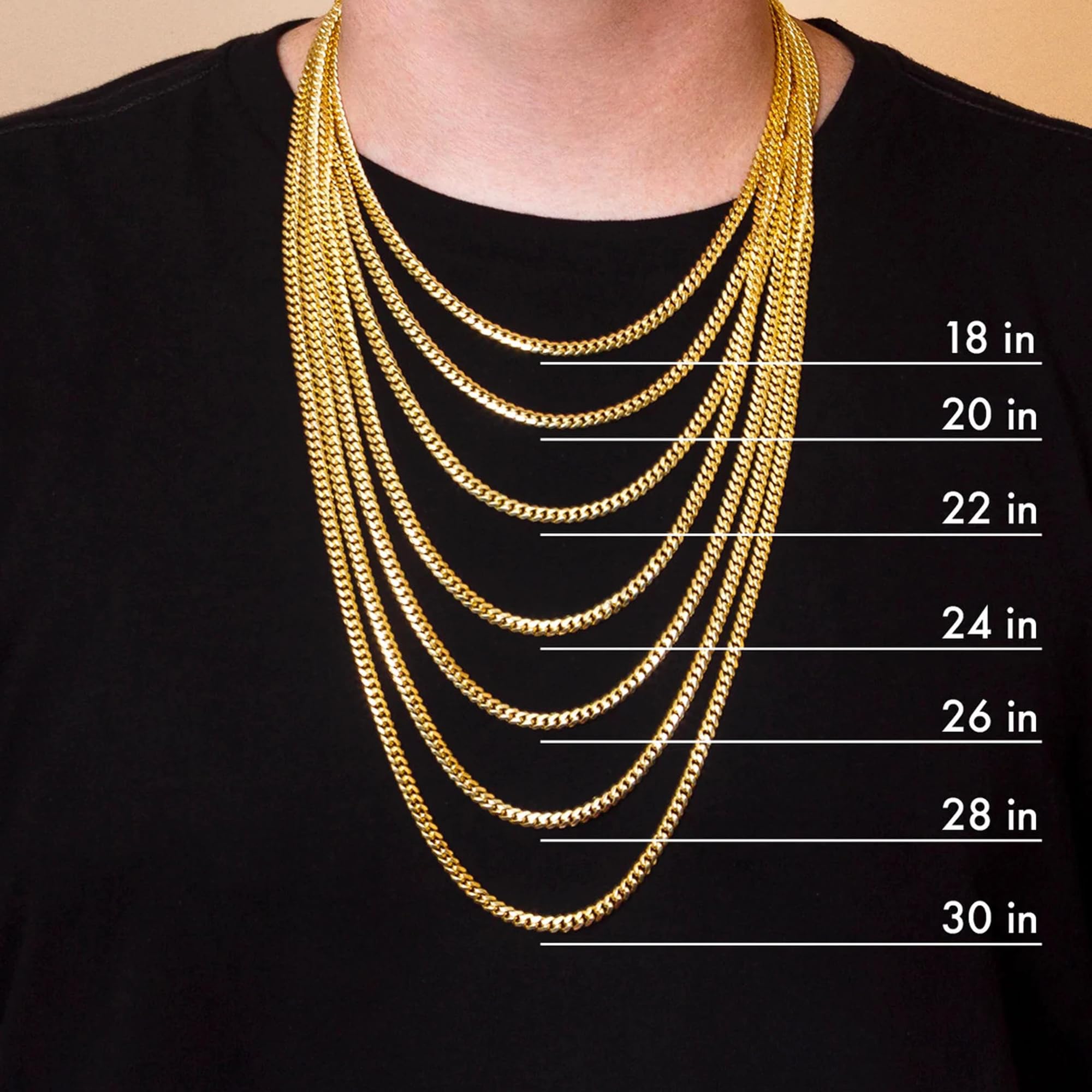 GLIVEOR Gold Chain for Men Women, 18K Gold Over Cuban Link Chain for Men 22 Inch Gold Chain for Men 3.5mm Diamond Cut Gold Chain Necklace for Men Gold Chains