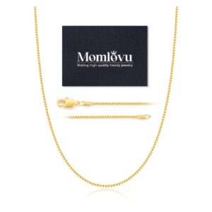 Momlovu 18K Over Gold Chain Necklace for Women, 1MM Box Chain Necklaces Gold Chain for Women Thin & Sturdy Women's Chain Necklaces, 16 Inch