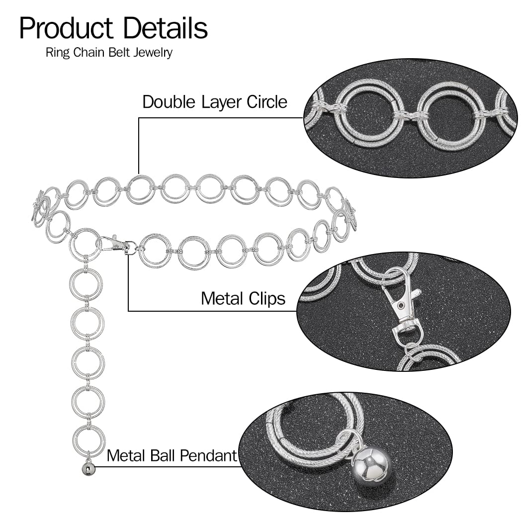 ELABEST O-Ring Chain Belt Waist Chain Belts Adjustable Waist Body Jewelry Accessories Women Girls