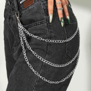 Zehope Layered Pant Chains Silver Goth Jean Chain Punk Hip Hop Wallet Chain Biker Pocket Chain Heavy Keychains for Women and Men