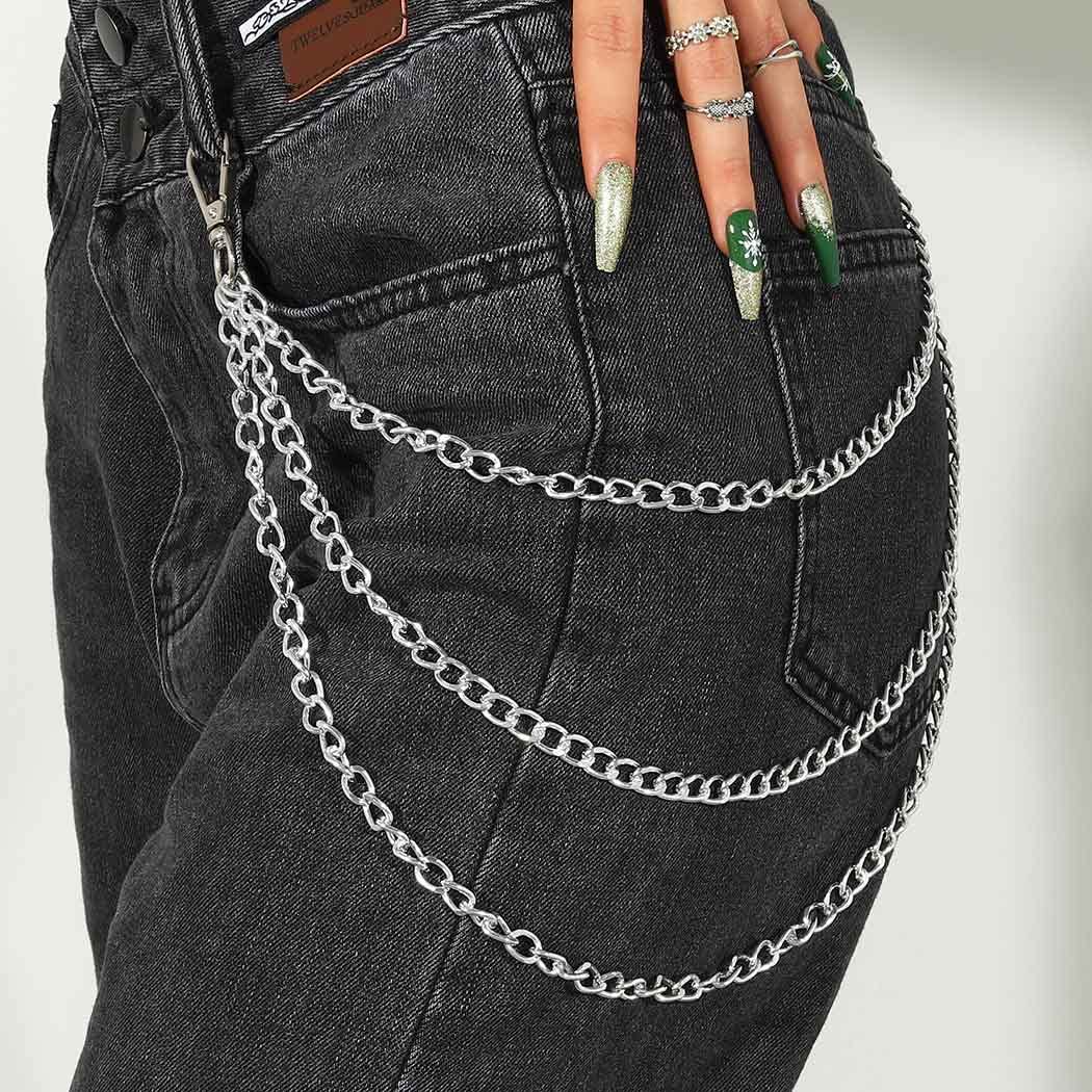 Zehope Layered Pant Chains Silver Goth Jean Chain Punk Hip Hop Wallet Chain Biker Pocket Chain Heavy Keychains for Women and Men