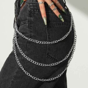 Zehope Layered Pant Chains Silver Goth Jean Chain Punk Hip Hop Wallet Chain Biker Pocket Chain Heavy Keychains for Women and Men