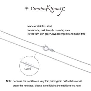 CONRAN KREMIX Silver Box Chain Necklace For Women Men 1.0 MM Thin Chain Necklace No Tarnish 18 Inch Stainless Steel Necklace