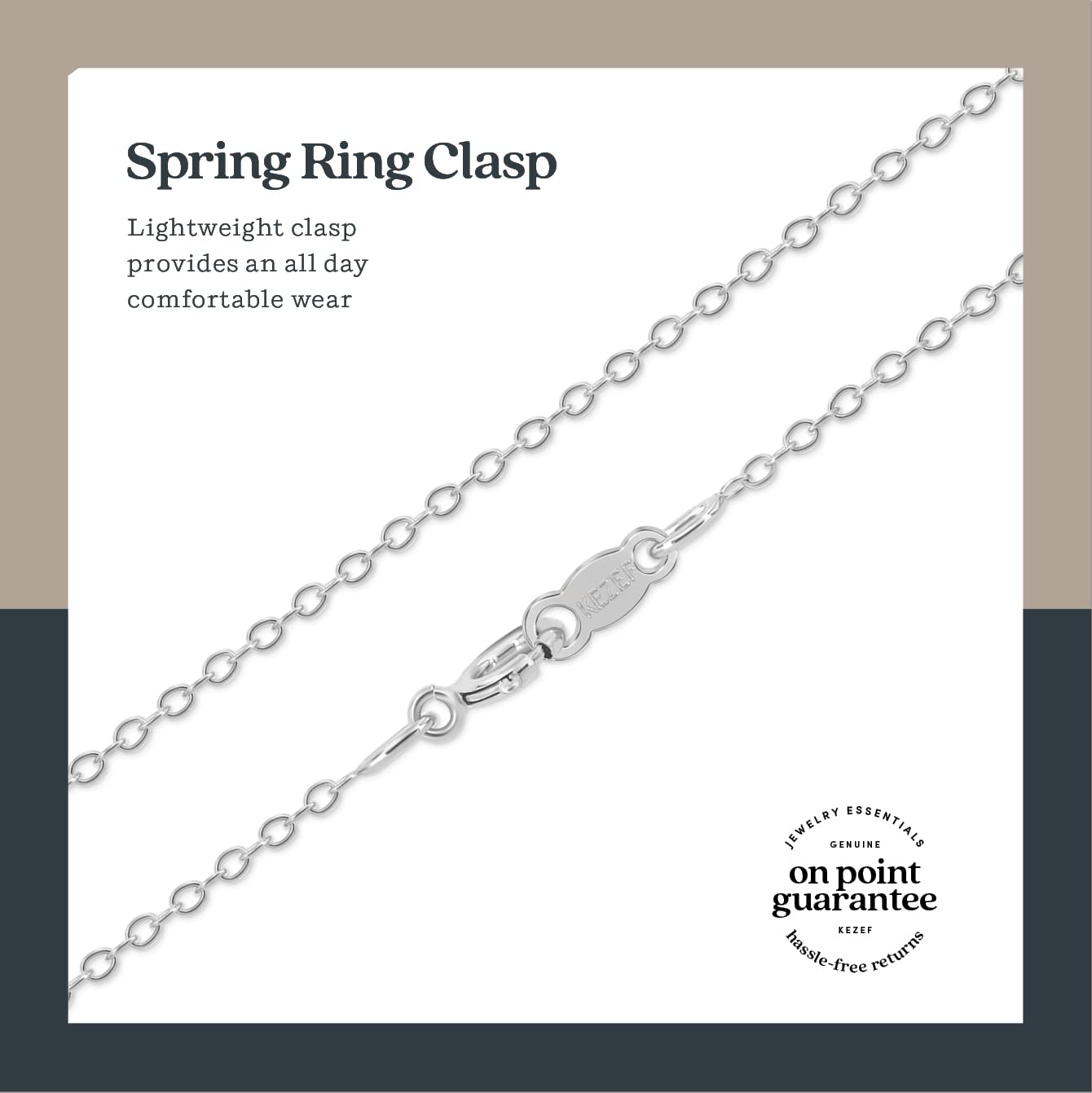 KEZEF 925 Sterling Silver Chain Necklace for Women, 1.3mm Silver Cable Chain, 20 Inch, with Spring-Ring Clasp, Italian Made