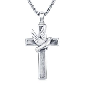 Peace Dove Cross Necklaces for Men Women 925 Sterling Silver Dove of Peace Pendant Necklace Christian Faith Jewelry Gift for Religious Believers