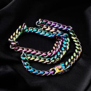 ROWIN&CO Mens Chunky Miami Cuban Link Chain - Rainbow Multicolor Stainless Steel Curb Necklace, Nickel-free, Colorful Chains, Hip Hop Jewelry Choker Chain, 15mm/18-35 inch.