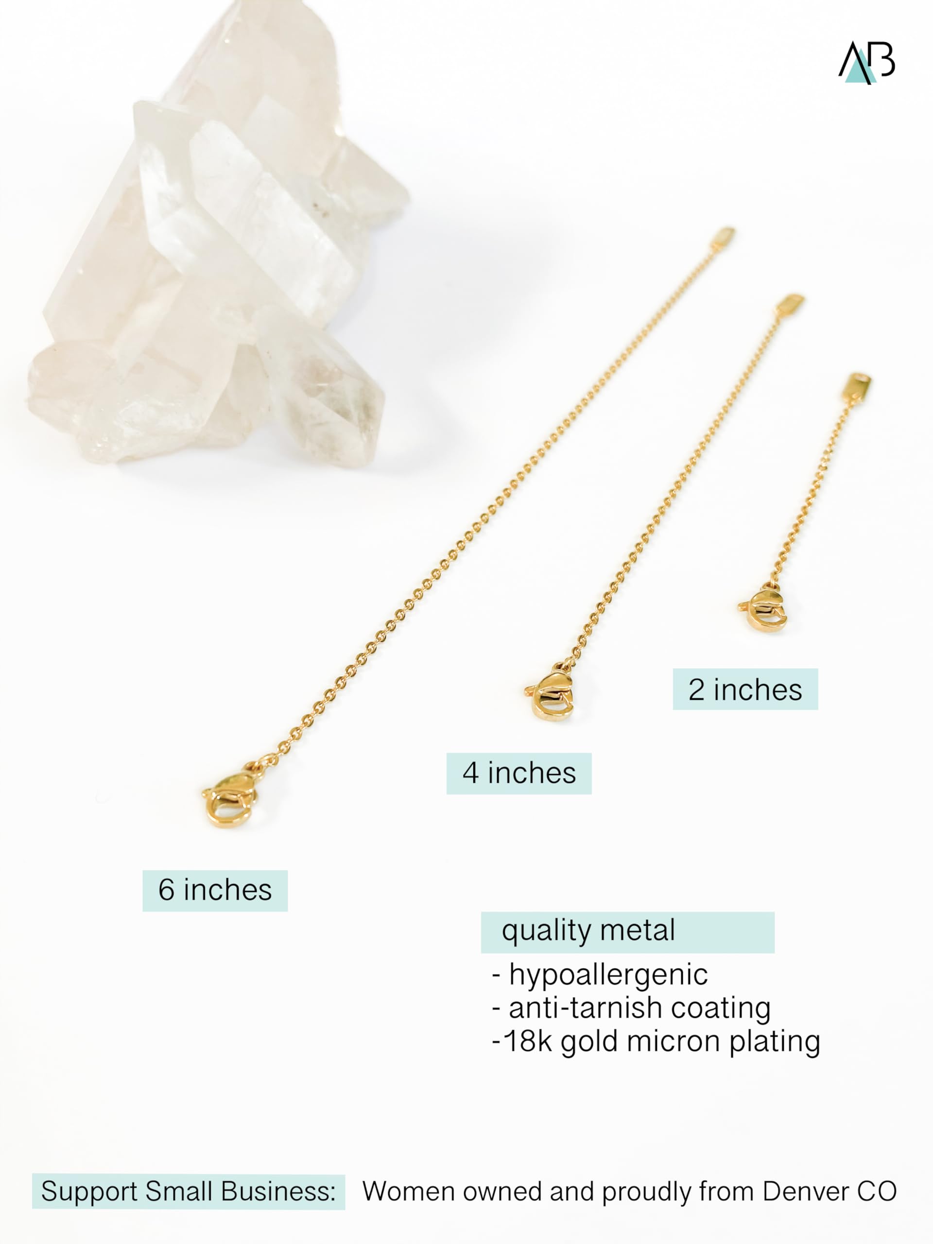 Altitude Boutique 18k Gold Plated Necklace Extenders | Delicate Necklace Extender Chain Set for Women | 3 Piece Set, Hypoallergenic Extensions 2”, 4”, 6” Inches in Gold, Rose Gold, or Silver (Gold)