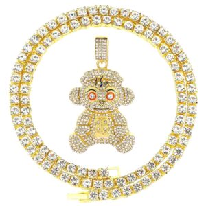 fw jewelry mens hip hop iced out chain necklaces silver gold pendant chains for boys 22 inch (gold monkey, rope chain)