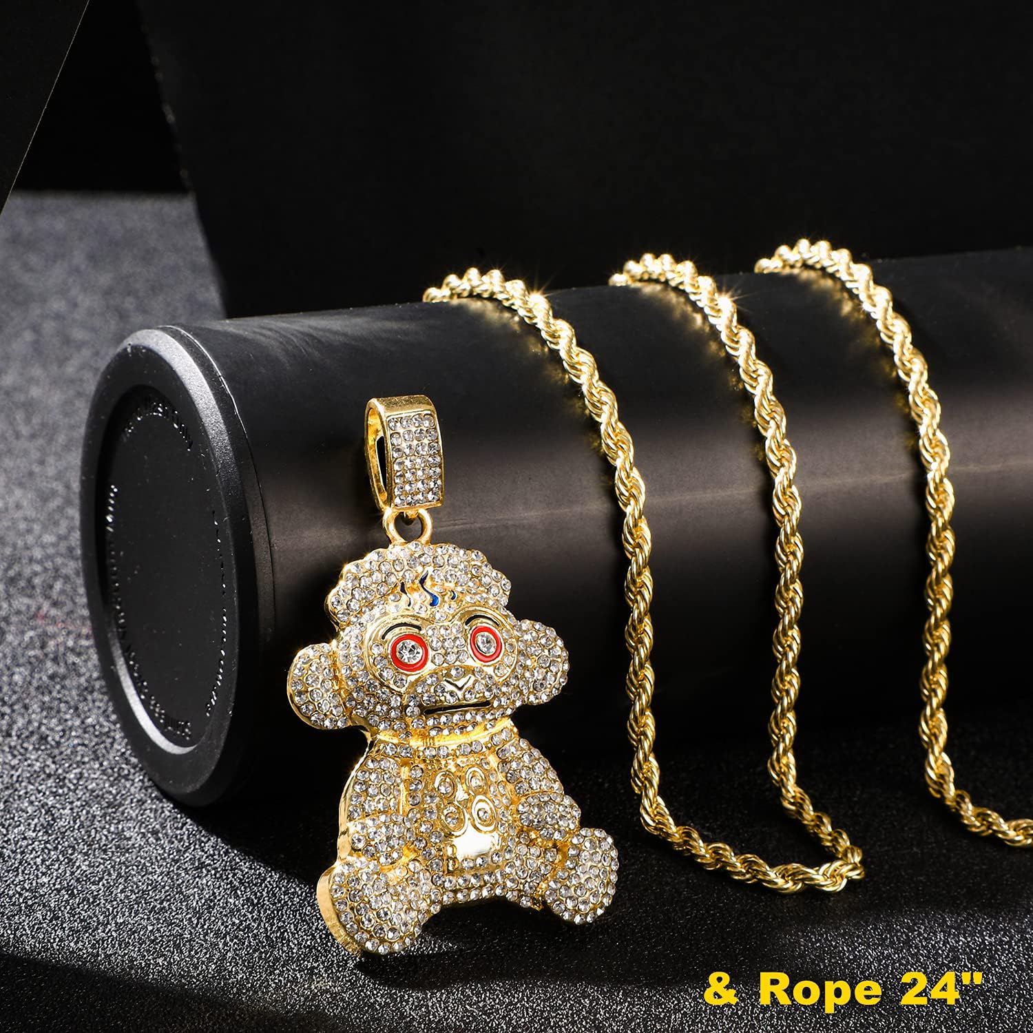 FW Jewelry Mens Hip Hop Iced Out Chain Necklaces Silver Gold Pendant Chains for Boys 22 Inch (Gold Monkey, Rope Chain)