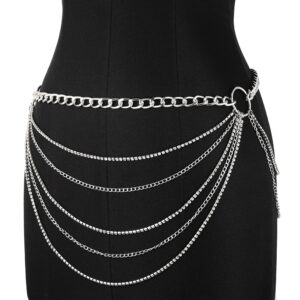 Body Chains Belts For Women Sexy Waist Chain Rhinestone Body Jewelry Rave Outfits Festival Accessories (Silver01)