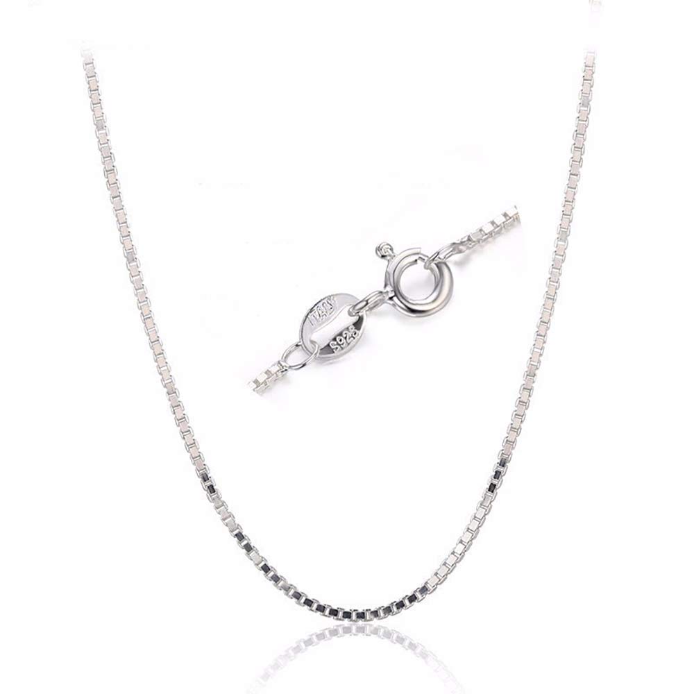 BQfife 925 Sterling Silver Designer Chain 0.8MM Delicate Italian Box Chain - Super Thin & Strong Lovely Necklaces (22)