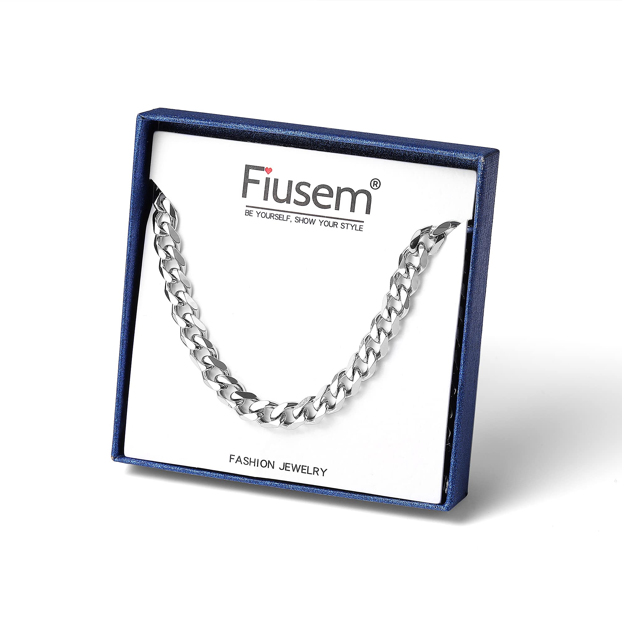 Fiusem Silver Tone Cuban Link Chain for Men, 6mm Mens Chain Necklaces, Stainless Steel Chain Necklaces for Men Women, 20 inch