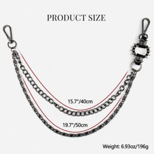 ARZASGO Unisex Punk Chains for Pants, Heavy Duty Multi-layer Belt Chains Hip Hop Trousers Jeans Chain with Carabiner Clasps for Wallet Keys (Spike Chain)