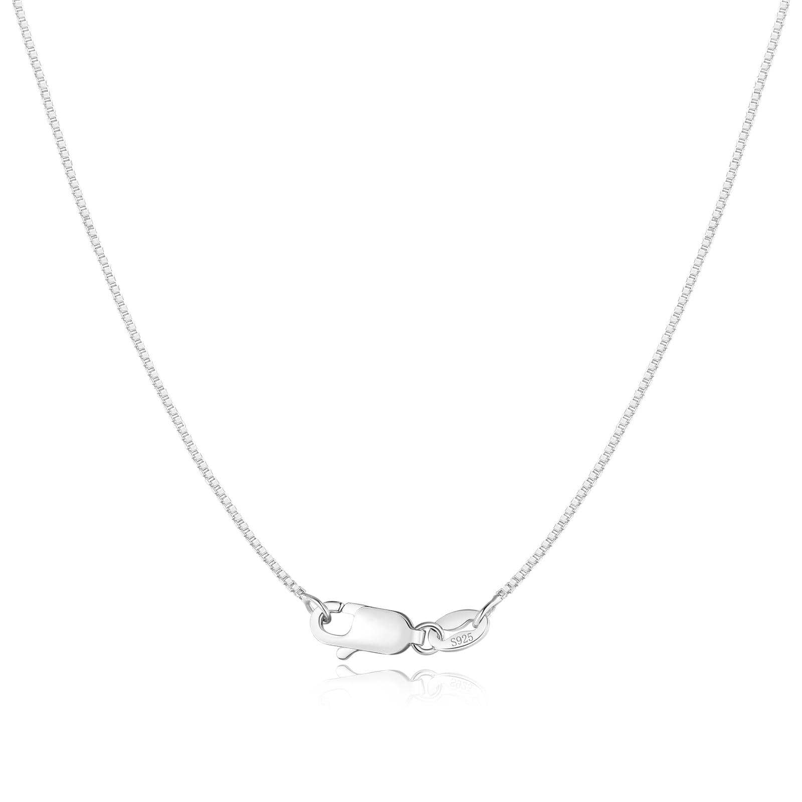 FINELOVE 925 Sterling Silver Chain Necklace for Women: 0.8mm Thin & Strong Box Chain Necklace | Upgraded Lobster Clasp | 16 Inch