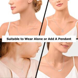 FINELOVE 925 Sterling Silver Chain Necklace for Women: 0.8mm Thin & Strong Box Chain Necklace | Upgraded Lobster Clasp | 16 Inch