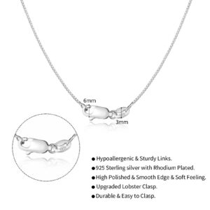 FINELOVE 925 Sterling Silver Chain Necklace for Women: 0.8mm Thin & Strong Box Chain Necklace | Upgraded Lobster Clasp | 16 Inch