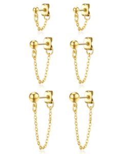 shownee gold ball studs earrings for women - small ball stud 14k gold plated hypoallergenic chain link drop dangle earrings set jewelry gifts