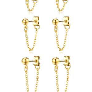 Shownee Gold Ball Studs Earrings for Women - Small Ball Stud 14K Gold Plated Hypoallergenic Chain Link Drop Dangle Earrings Set Jewelry Gifts