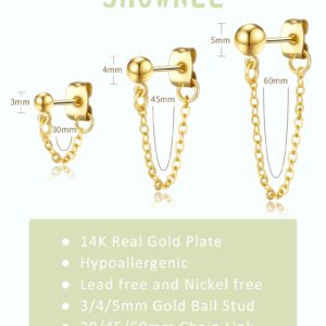 Shownee Gold Ball Studs Earrings for Women - Small Ball Stud 14K Gold Plated Hypoallergenic Chain Link Drop Dangle Earrings Set Jewelry Gifts