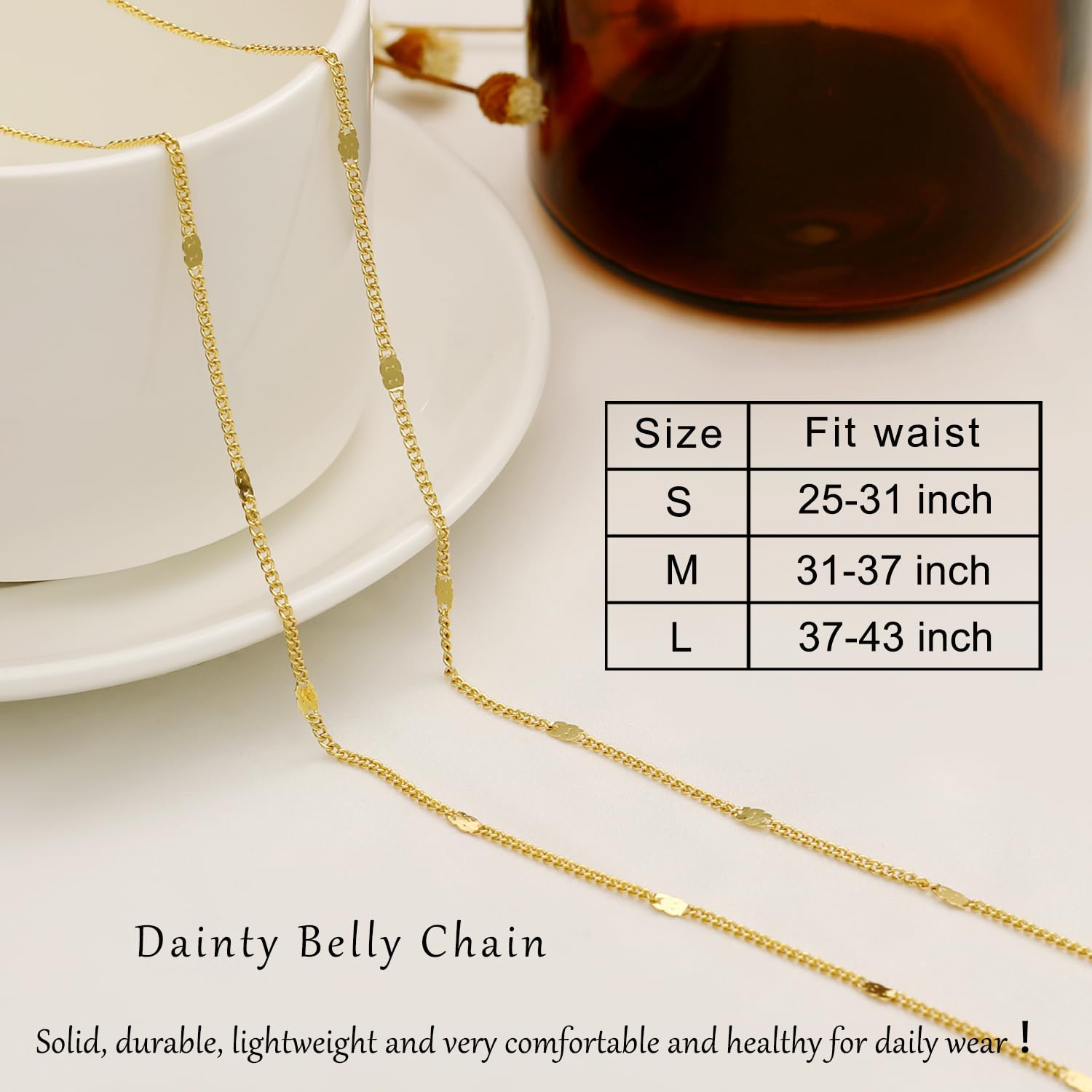 Honsny 2PCS 25-43Inch 18K Gold Plated Waist Chain Minimalist Pearl Belly Body Chain Gold Layered Sexy Bikini Body Chains Waist Jewelry for Women