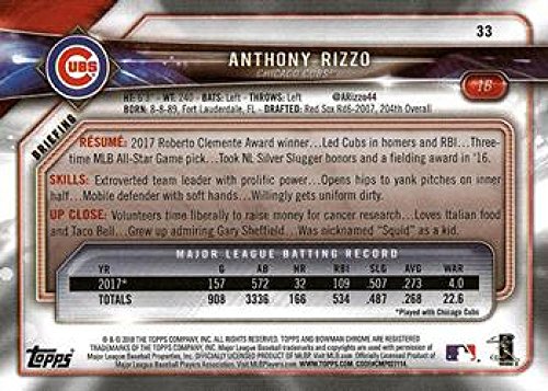 Baseball MLB 2018 Bowman #33 Anthony Rizzo NM Near Mint Cubs