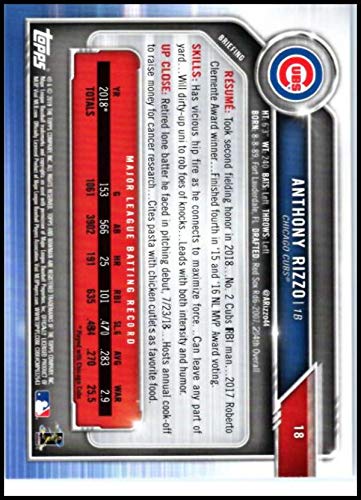 Baseball MLB 2019 Bowman #18 Anthony Rizzo #18 NM+ Cubs