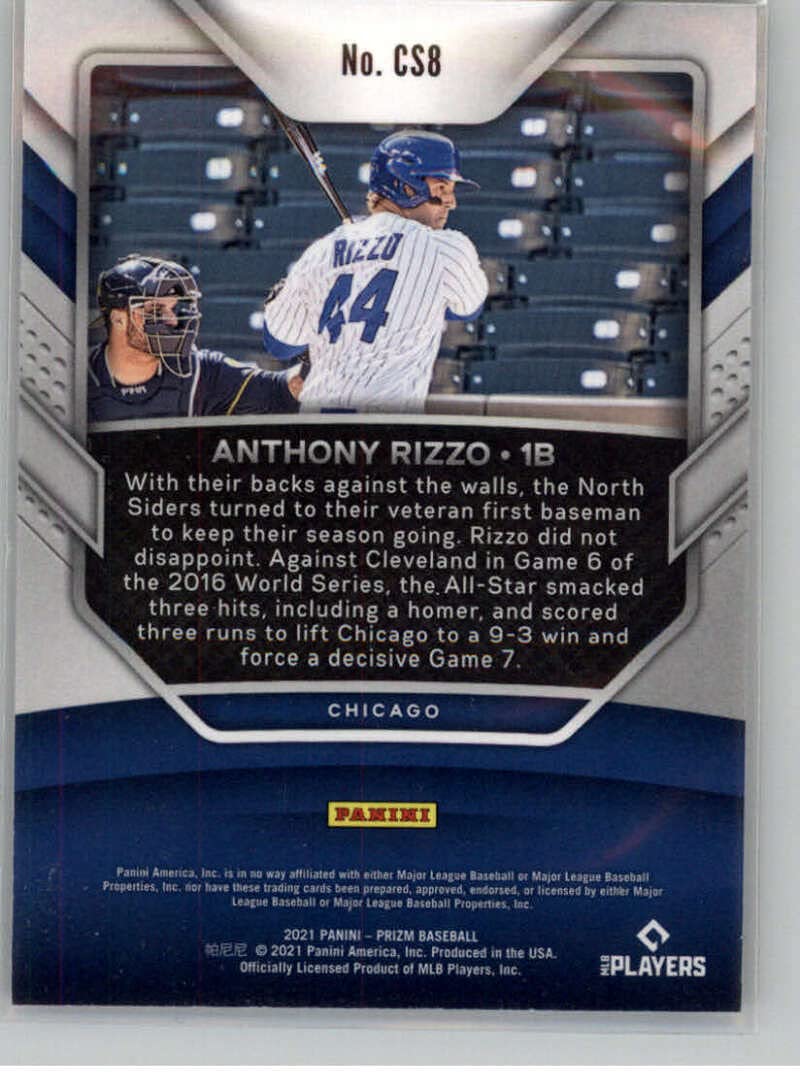 2021 Panini Prizm Championship Stage #8 Anthony Rizzo Chicago Cubs Official MLB PA Baseball Card in Raw (NM or Better) Condition