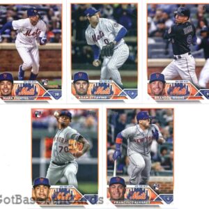 2023 Topps Complete Set (Series 1 & 2) New York Mets Team Set of 25 Cards: Pete Alonso(#20), Max Scherzer(#21), Jacob deGrom(#48), Darin Ruf(#70), Tylor Megill(#83), Brett Baty(#89), Eduardo Escobar(#118), Daniel Vogelbach(#147), Carlos Carrasco(#161), My