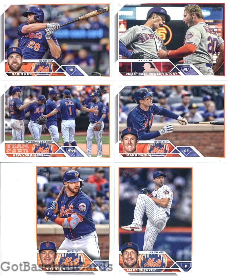 2023 Topps Complete Set (Series 1 & 2) New York Mets Team Set of 25 Cards: Pete Alonso(#20), Max Scherzer(#21), Jacob deGrom(#48), Darin Ruf(#70), Tylor Megill(#83), Brett Baty(#89), Eduardo Escobar(#118), Daniel Vogelbach(#147), Carlos Carrasco(#161), My