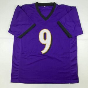 Autographed/Signed Justin Tucker Baltimore Purple Football Jersey JSA COA