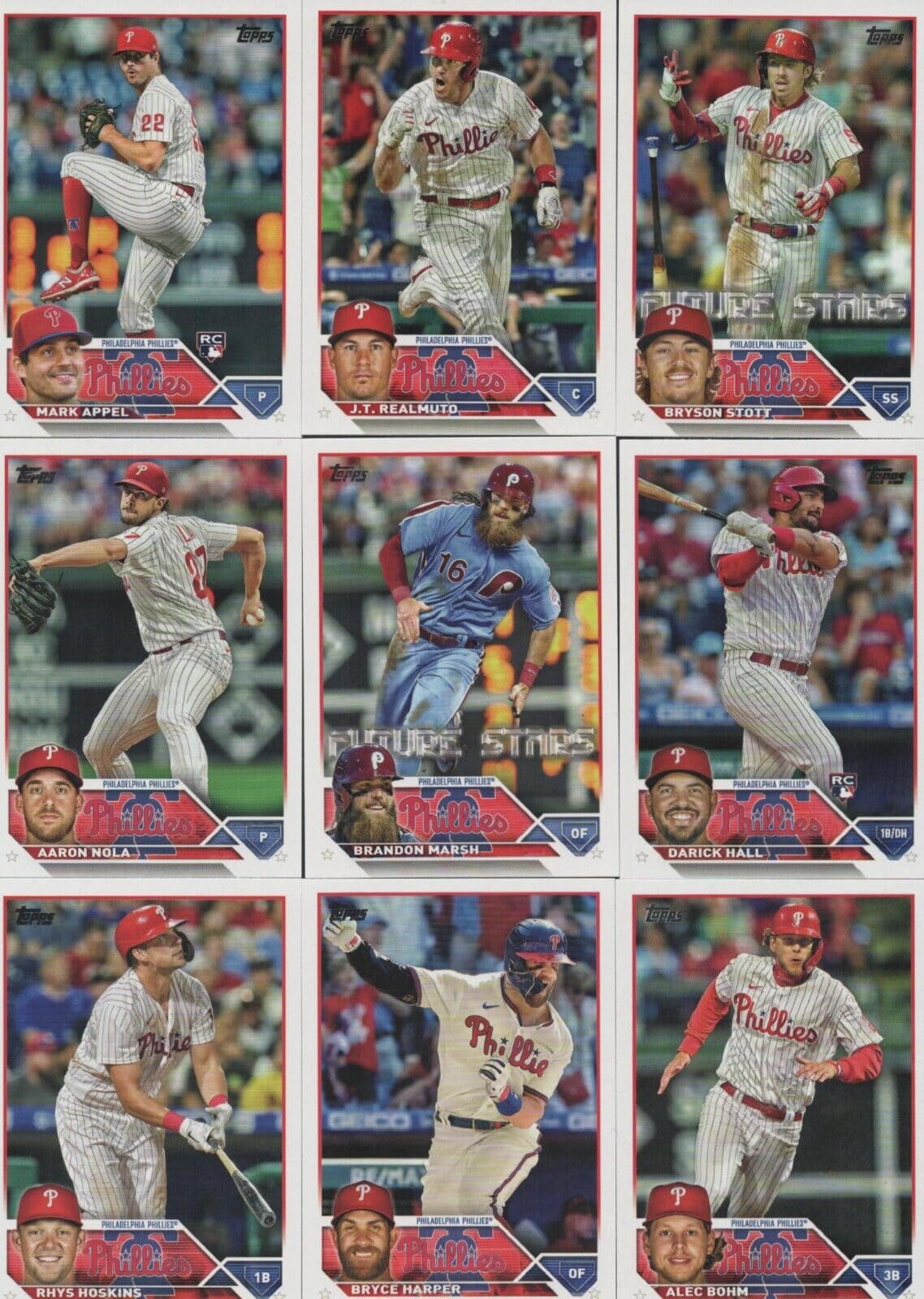 Philadelphia Phillies 2023 Topps Complete Mint Hand Collated 25 Card Team Set with 4 Rookie and 2 Future Stars Cards Plus Bryce Harper, Rhys Hoskins and Others