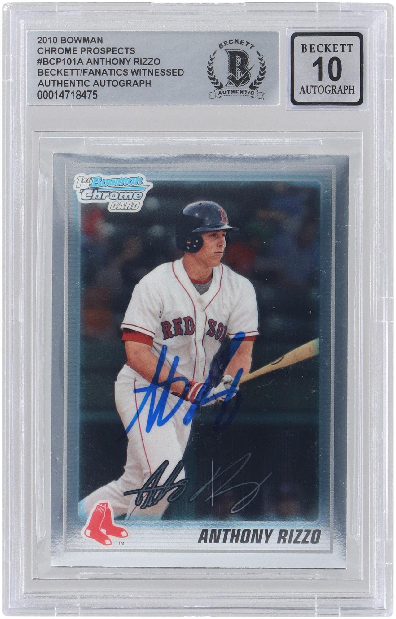 Anthony Rizzo Boston Sox Autographed 2010 Bowman Chrome Prospects MLB #BCP101 Beckett Fanatics Witnessed Authenticated 10 Card - Baseball Slabbed Autographed Cards