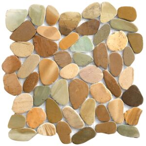 FuStone Decorative Tiles Interlocking Tumbled Pebble Tiles (10-Sheets) Kitchen Floor Bathroom Patio Stone Tile for Indoor and Outdoor Use Natural River Rock Stones SA-CP007-10