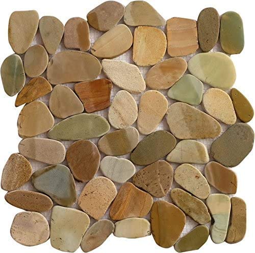 FuStone Decorative Tiles Interlocking Tumbled Pebble Tiles (10-Sheets) Kitchen Floor Bathroom Patio Stone Tile for Indoor and Outdoor Use Natural River Rock Stones SA-CP007-10