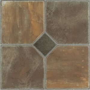 nexus self adhesive 12-inch vinyl floor tiles, 20 tiles - 12" x 12", rustic slate pattern - peel & stick, diy flooring for kitchen, dining room, bedrooms & bathrooms by achim home décor
