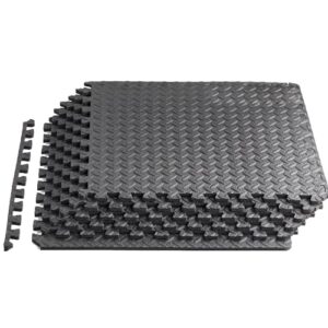 yes4all interlocking exercise foam floor mats, for gym equipment – eva tiles (24 square feet – black – 6 pcs)