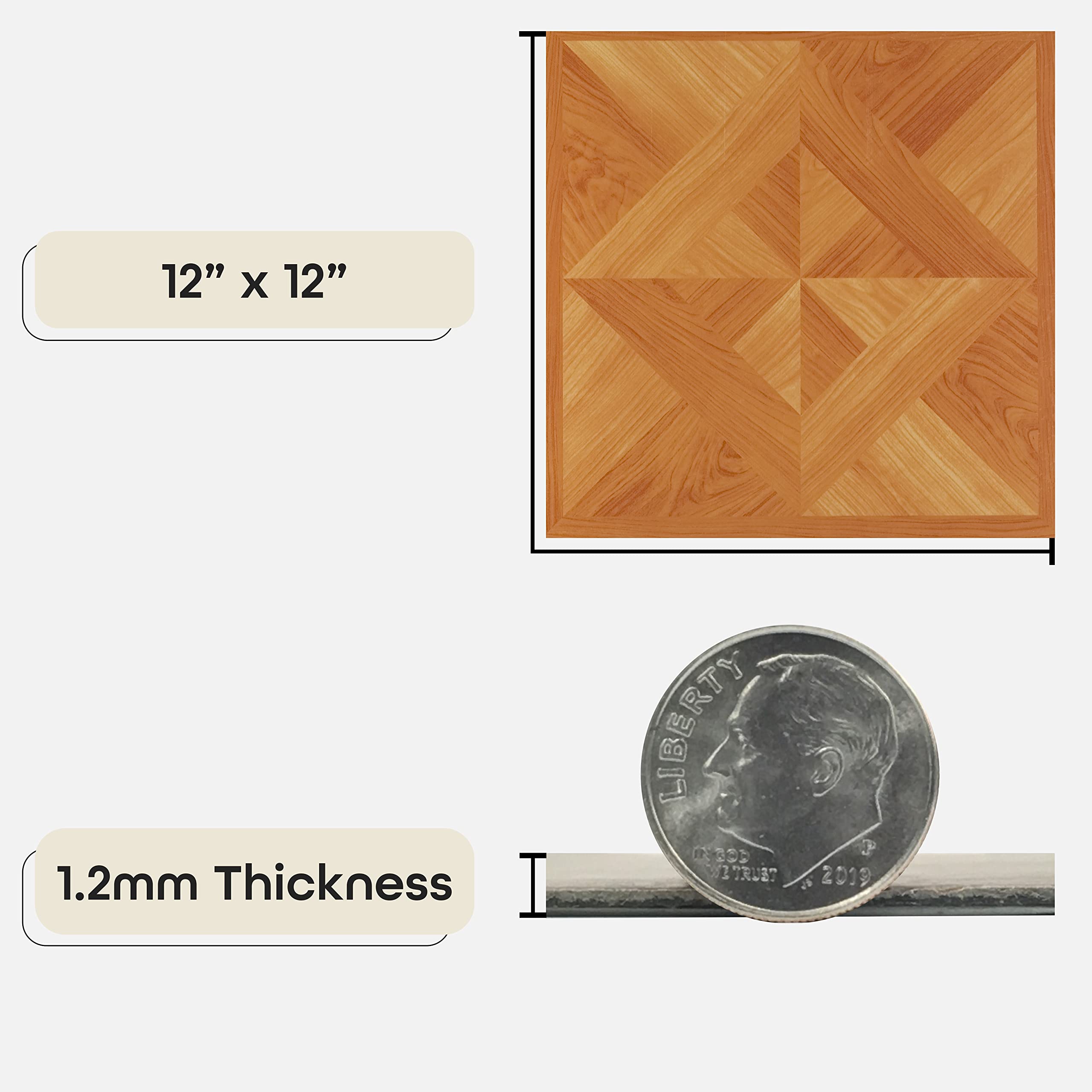 Nexus Self Adhesive 12-Inch Vinyl Floor Tiles, 20 Tiles - 12" x 12", Light Oak Diamond Parquet Pattern - Peel & Stick, DIY Flooring for Kitchen, Dining Room, Bedrooms & Bathrooms by Achim Home Decor