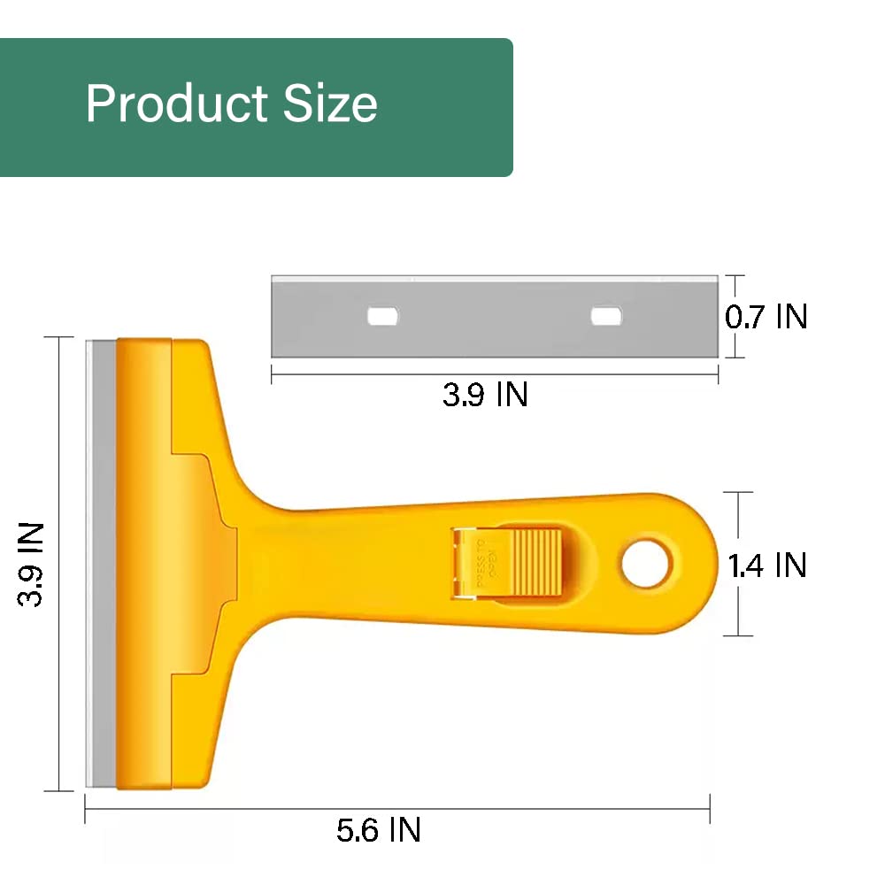Razor Blade Scraper, 4" Scraper Tool with 10 Extra Replacement Metal Blades, Razor Scraper Remover for Cleaning Paint, Caulk, Adhesive, Label, Decal, Sticker from Window, Glass, Tile, Floor, Stove Top